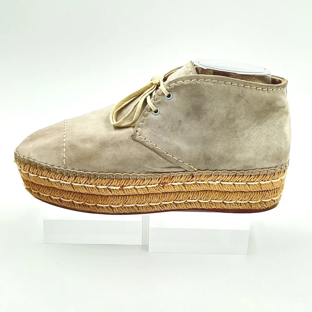 Prada Size 39 US 8 Espadrille Platform Chukka Ankle Boot Taupe Gray Suede